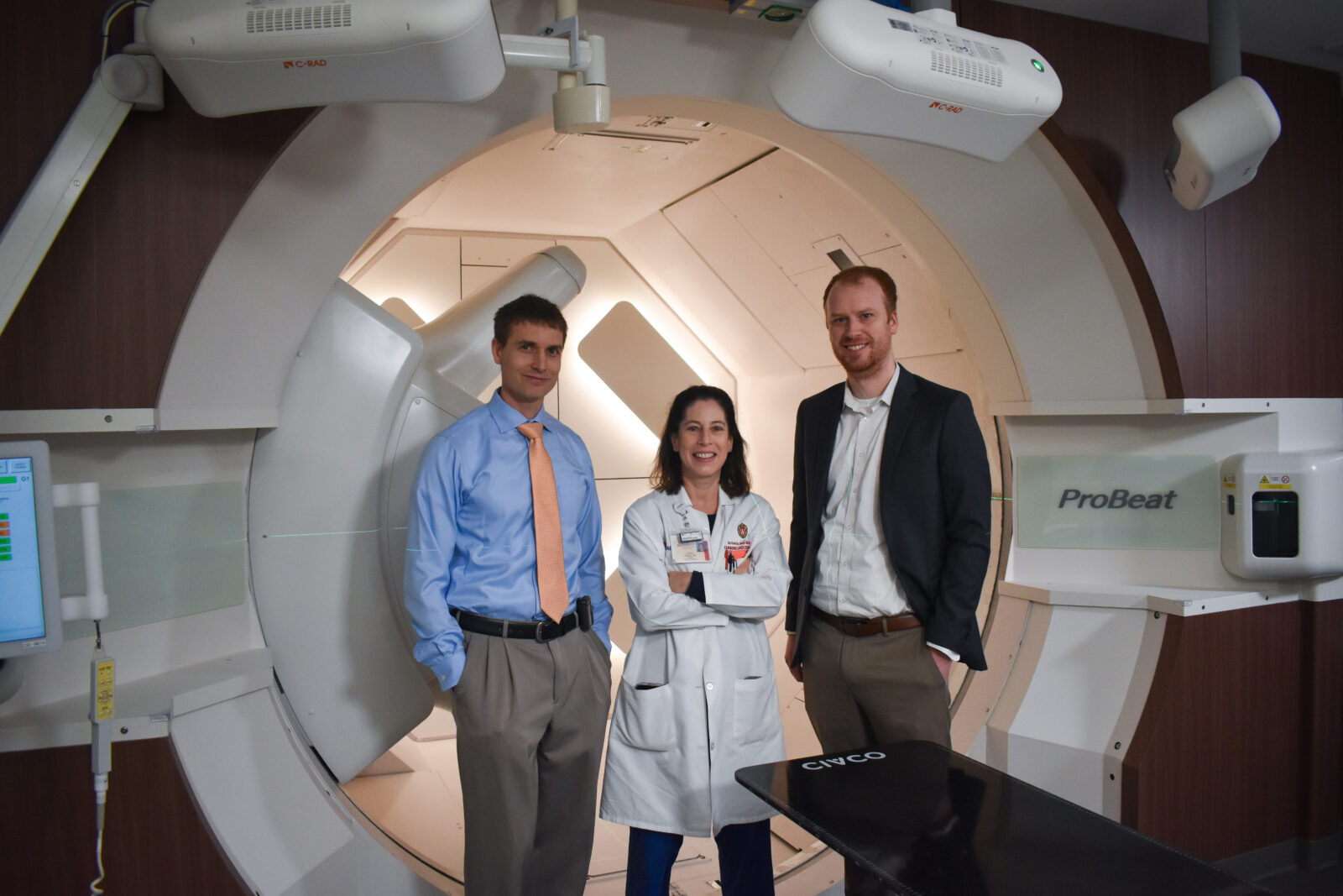 Drs. Durkee, Bradley and Morris in front of the eastpark medical center gantry room machine