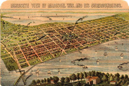 Birdseye view of Madison - map from long ago